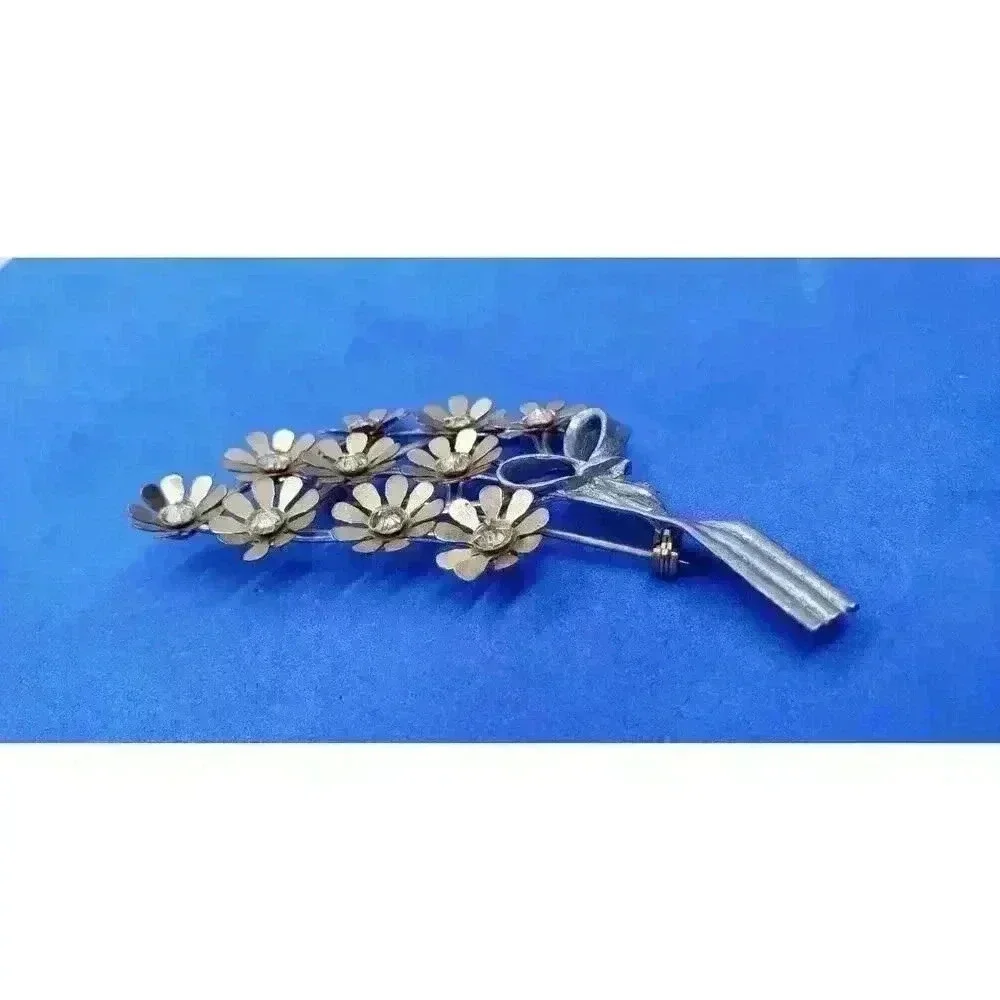 Vintage 30s Brooch Metal & Rhinestone Flower Bouquet FRED GRAY Coro Desiger RARE